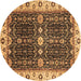 Round Geometric Brown Traditional Rug, abs3093brn