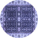 Round Machine Washable Geometric Blue Traditional Rug, wshabs3093blu