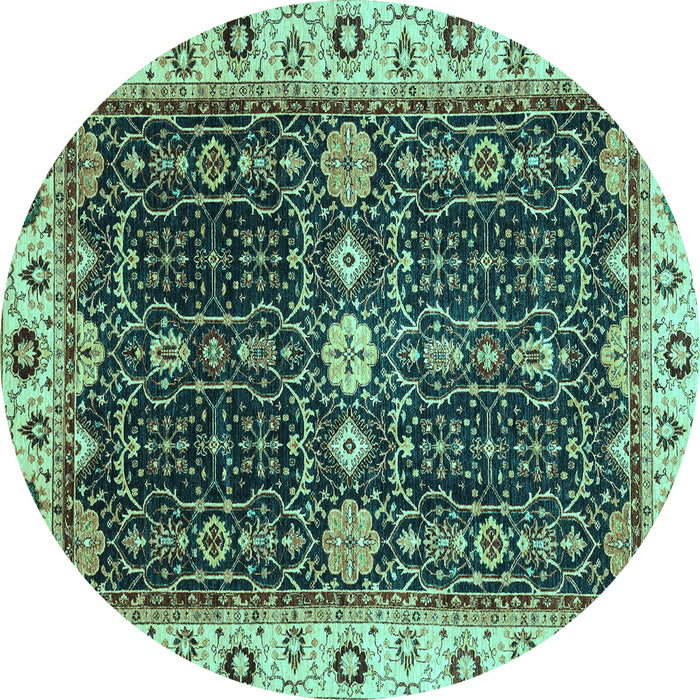 Round Machine Washable Geometric Turquoise Traditional Area Rugs, wshabs3093turq