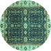 Round Machine Washable Geometric Turquoise Traditional Area Rugs, wshabs3093turq