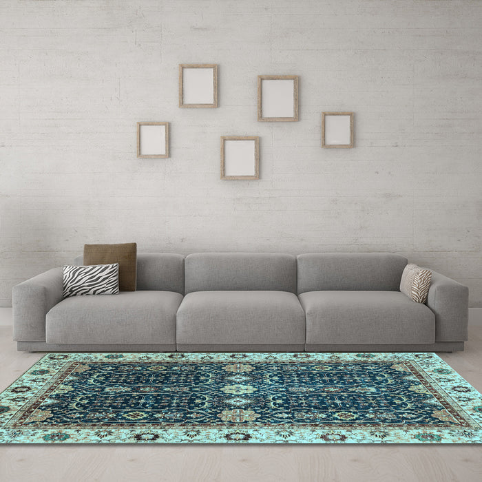 Machine Washable Geometric Light Blue Traditional Rug in a Living Room, wshabs3093lblu