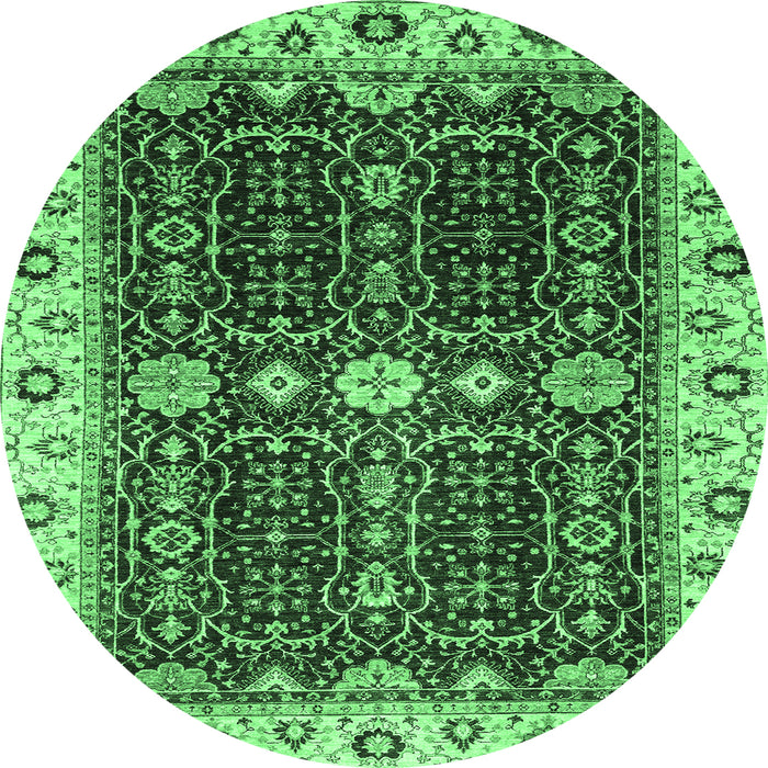 Round Machine Washable Geometric Emerald Green Traditional Area Rugs, wshabs3093emgrn