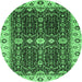 Round Machine Washable Geometric Emerald Green Traditional Area Rugs, wshabs3093emgrn