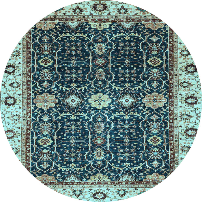 Round Machine Washable Geometric Light Blue Traditional Rug, wshabs3093lblu