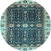 Round Machine Washable Geometric Light Blue Traditional Rug, wshabs3093lblu