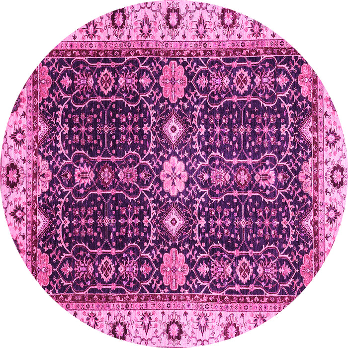 Round Machine Washable Geometric Pink Traditional Rug, wshabs3093pnk