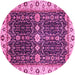 Round Machine Washable Geometric Pink Traditional Rug, wshabs3093pnk