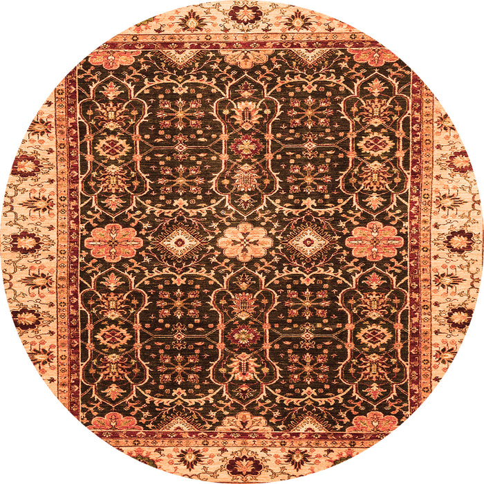 Round Machine Washable Geometric Orange Traditional Area Rugs, wshabs3093org