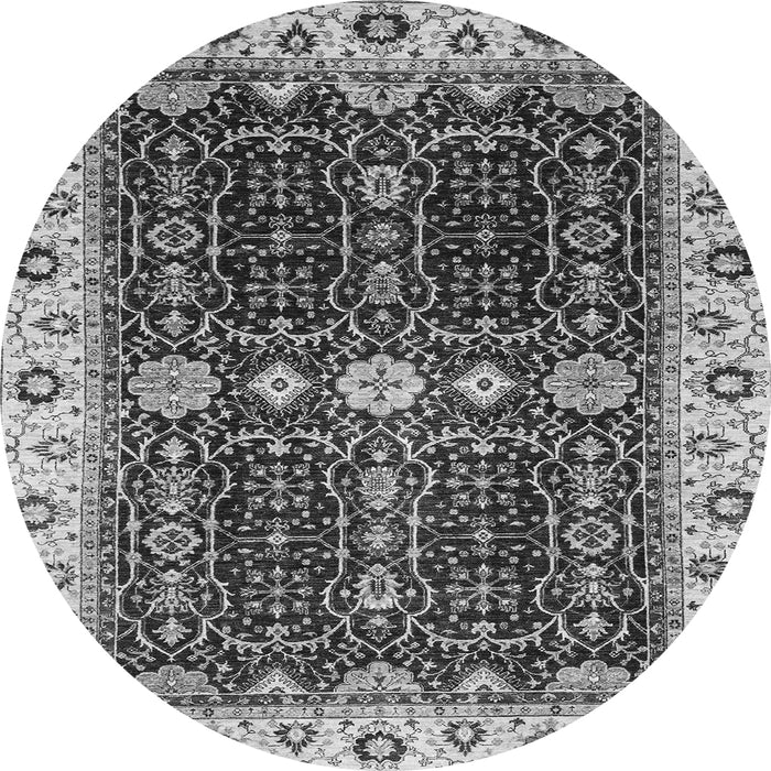 Round Machine Washable Geometric Gray Traditional Rug, wshabs3093gry