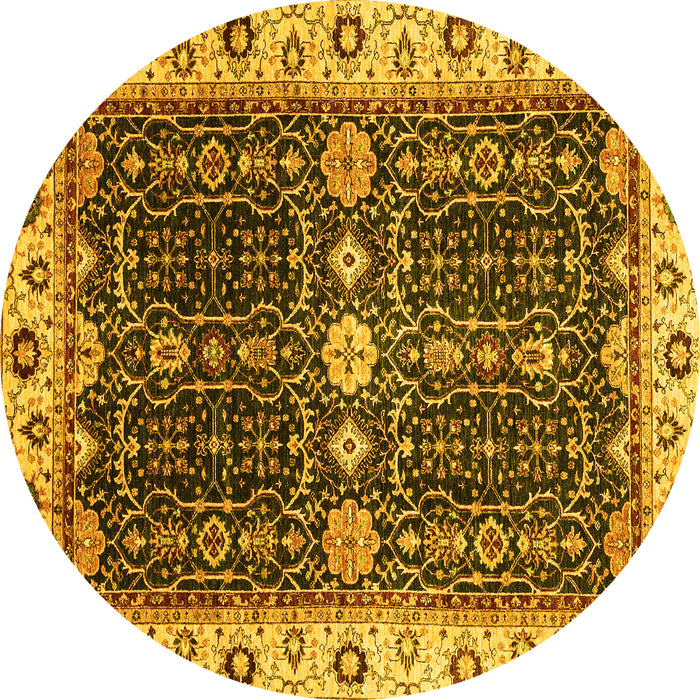 Round Machine Washable Geometric Yellow Traditional Rug, wshabs3093yw