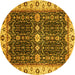 Round Machine Washable Geometric Yellow Traditional Rug, wshabs3093yw