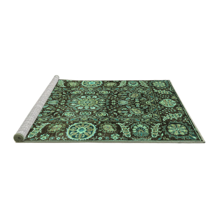 Sideview of Machine Washable Oriental Turquoise Traditional Area Rugs, wshabs3094turq