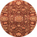 Round Machine Washable Oriental Orange Traditional Area Rugs, wshabs3094org