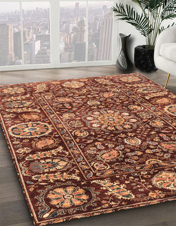 Abstract Saffron Red Oriental Rug in Family Room, abs3094