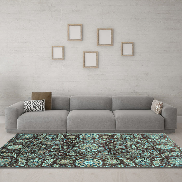 Machine Washable Oriental Light Blue Traditional Rug in a Living Room, wshabs3094lblu