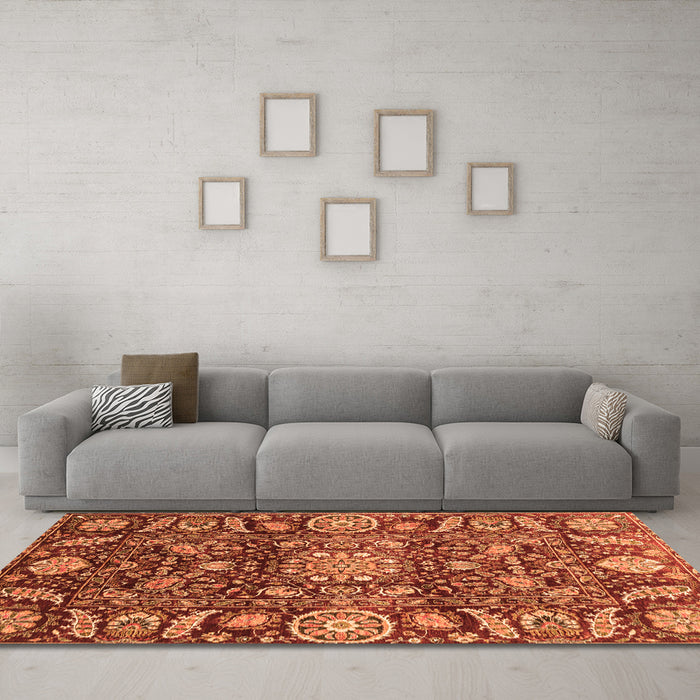 Machine Washable Oriental Orange Traditional Area Rugs in a Living Room, wshabs3094org