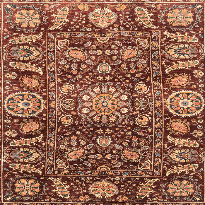 Square Abstract Saffron Red Oriental Rug, abs3094