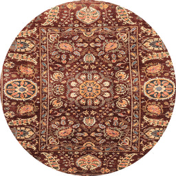 Round Machine Washable Abstract Saffron Red Rug, wshabs3094
