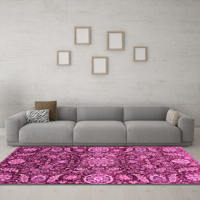 Machine Washable Oriental Pink Traditional Rug in a Living Room, wshabs3094pnk