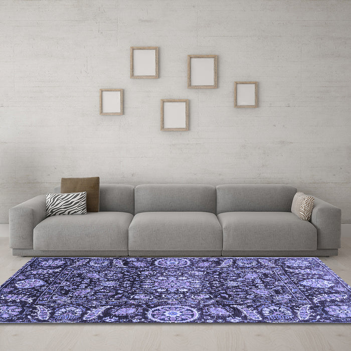 Machine Washable Oriental Blue Traditional Rug in a Living Room, wshabs3094blu
