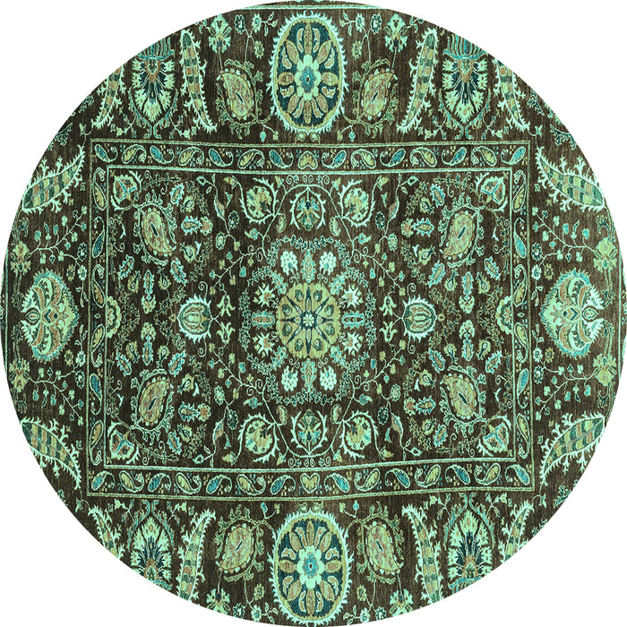 Round Machine Washable Oriental Turquoise Traditional Area Rugs, wshabs3094turq