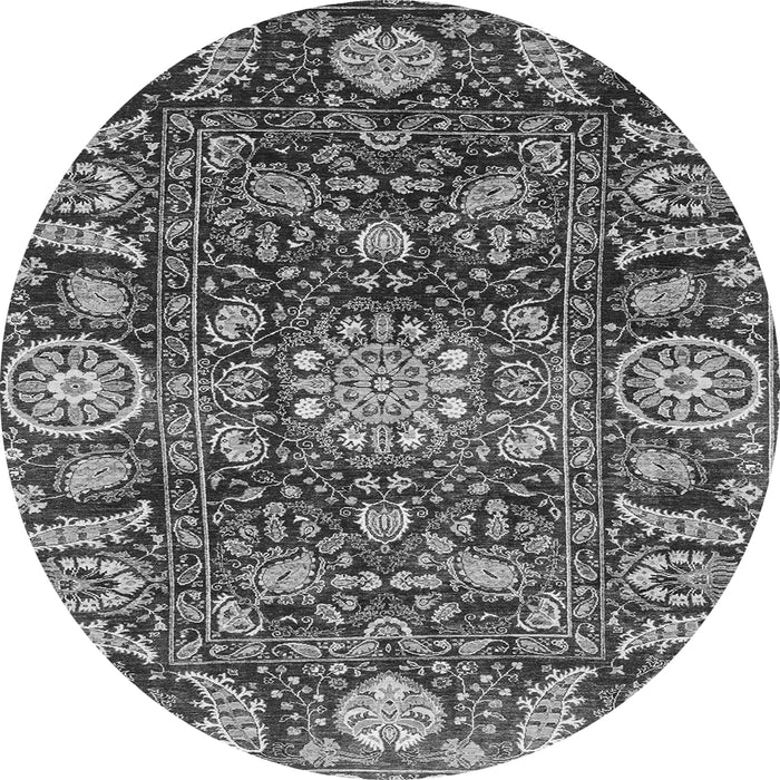Round Machine Washable Oriental Gray Traditional Rug, wshabs3094gry
