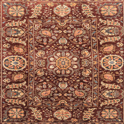 Square Machine Washable Abstract Saffron Red Rug, wshabs3094