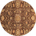 Round Machine Washable Oriental Brown Traditional Rug, wshabs3094brn