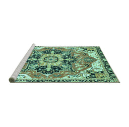 Sideview of Machine Washable Abstract Turquoise Modern Area Rugs, wshabs3095turq