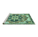 Sideview of Machine Washable Abstract Turquoise Modern Area Rugs, wshabs3095turq