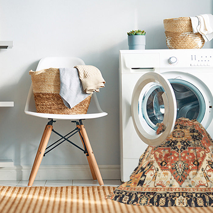 Machine Washable Abstract Dark Sienna Brown Rug in a Washing Machine, wshabs3095