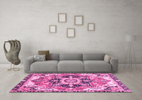 Machine Washable Abstract Pink Modern Rug, wshabs3095pnk