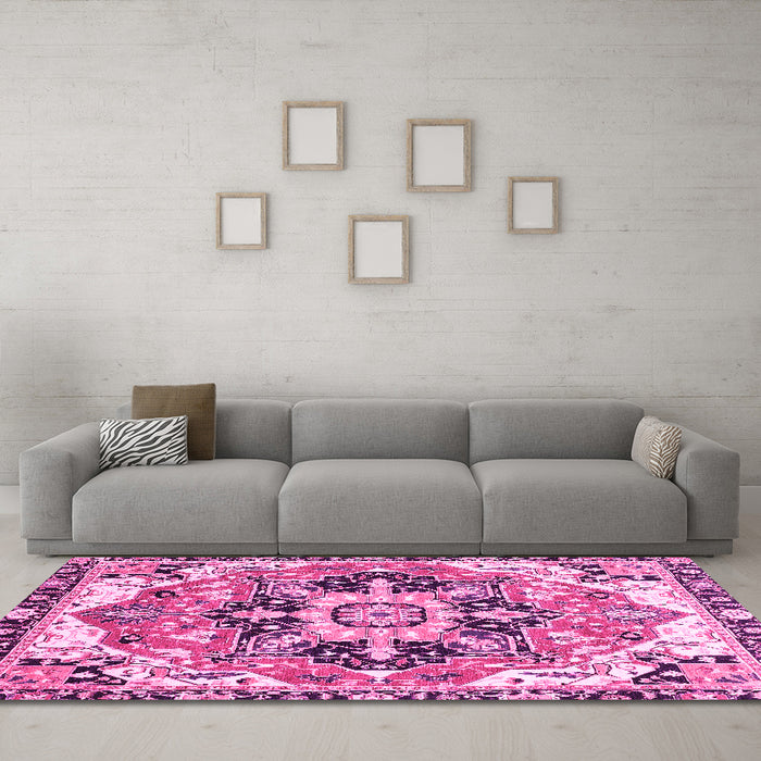 Machine Washable Abstract Pink Modern Rug in a Living Room, wshabs3095pnk
