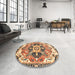 Round Abstract Dark Sienna Brown Modern Rug in a Office, abs3095