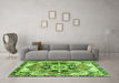 Machine Washable Abstract Green Modern Area Rugs in a Living Room,, wshabs3095grn