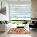 Square Abstract Dark Sienna Brown Modern Rug in a Living Room, abs3095