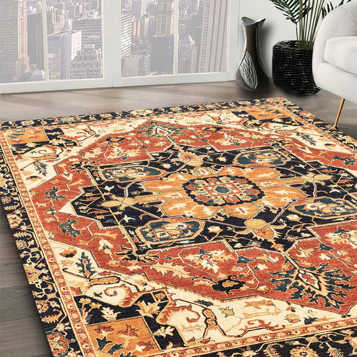 Abstract Dark Sienna Brown Modern Rug in Family Room, abs3095