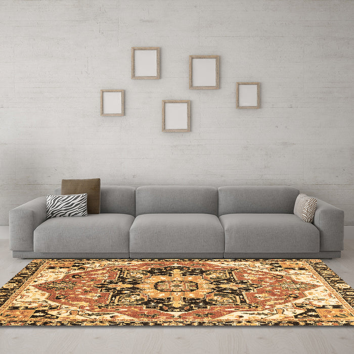 Machine Washable Abstract Brown Modern Rug in a Living Room,, wshabs3095brn