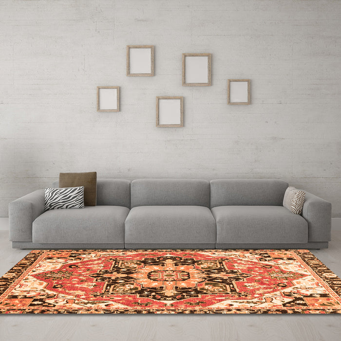 Machine Washable Abstract Orange Modern Area Rugs in a Living Room, wshabs3095org
