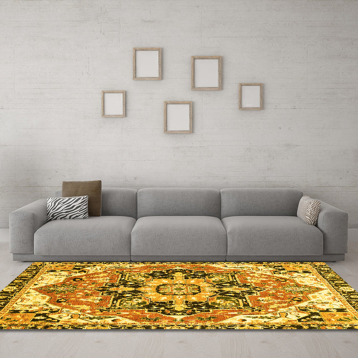 Machine Washable Abstract Yellow Modern Rug in a Living Room, wshabs3095yw