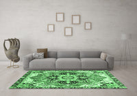 Machine Washable Abstract Emerald Green Modern Rug, wshabs3095emgrn