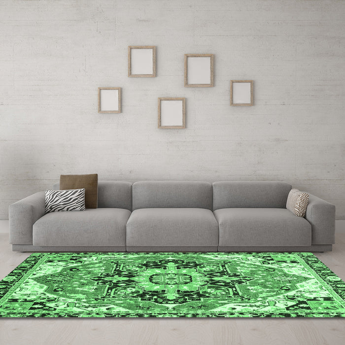 Machine Washable Abstract Emerald Green Modern Area Rugs in a Living Room,, wshabs3095emgrn