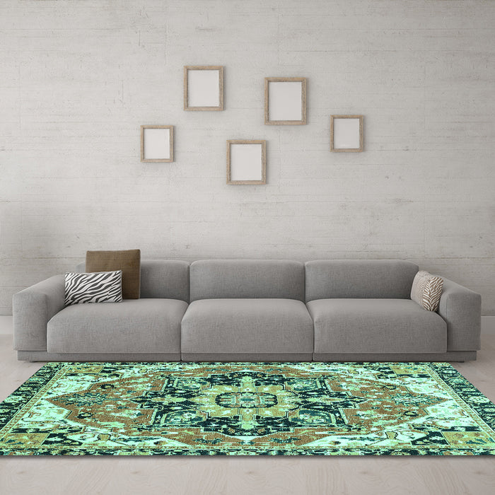 Machine Washable Abstract Turquoise Modern Area Rugs in a Living Room,, wshabs3095turq