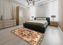 Abstract Dark Sienna Brown Modern Rug in a Bedroom, abs3095