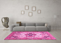 Machine Washable Abstract Pink Modern Rug, wshabs3096pnk