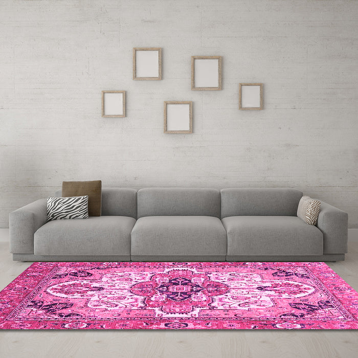 Machine Washable Abstract Pink Modern Rug in a Living Room, wshabs3096pnk