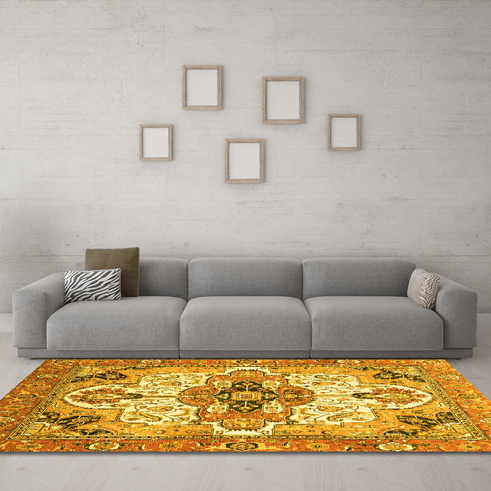 Machine Washable Abstract Yellow Modern Rug in a Living Room, wshabs3096yw