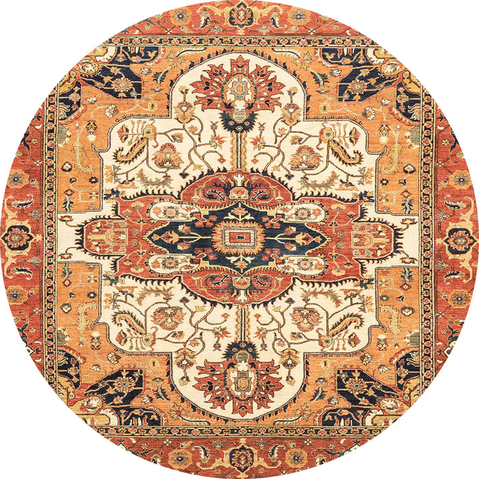 Round Machine Washable Abstract Yellow Orange Rug, wshabs3096