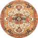 Round Machine Washable Abstract Yellow Orange Rug, wshabs3096