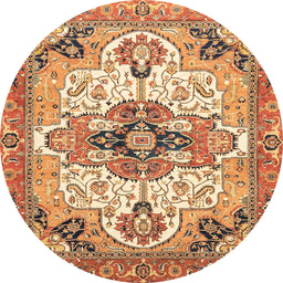 Round Abstract Yellow Orange Modern Rug, abs3096